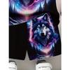 Boy's Wolf Head Animal Pattern Domineering Set, Fashionable Printed Casual Short Sleeved T-shirt, Outdoor Personalized Shorts Set