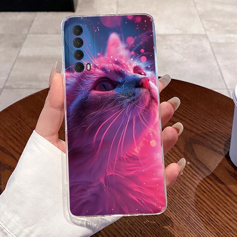 Jelly Casing For Huawei P Smart 2021 / Huawei y7a Funda Clear Silicone Soft TPU Back Cover Cute Cat Rabbit Heart Protective Case