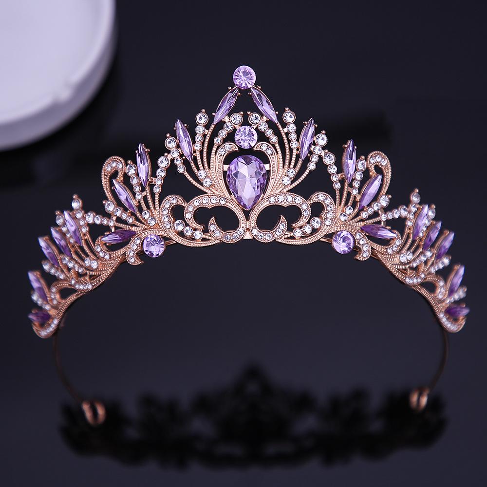 DIEZI Elegant Korean AB Pink Red Crystal Tiara Crown Women Girls Party Wedding Princess Rhinestone Bridal Crown Hair Jewelry