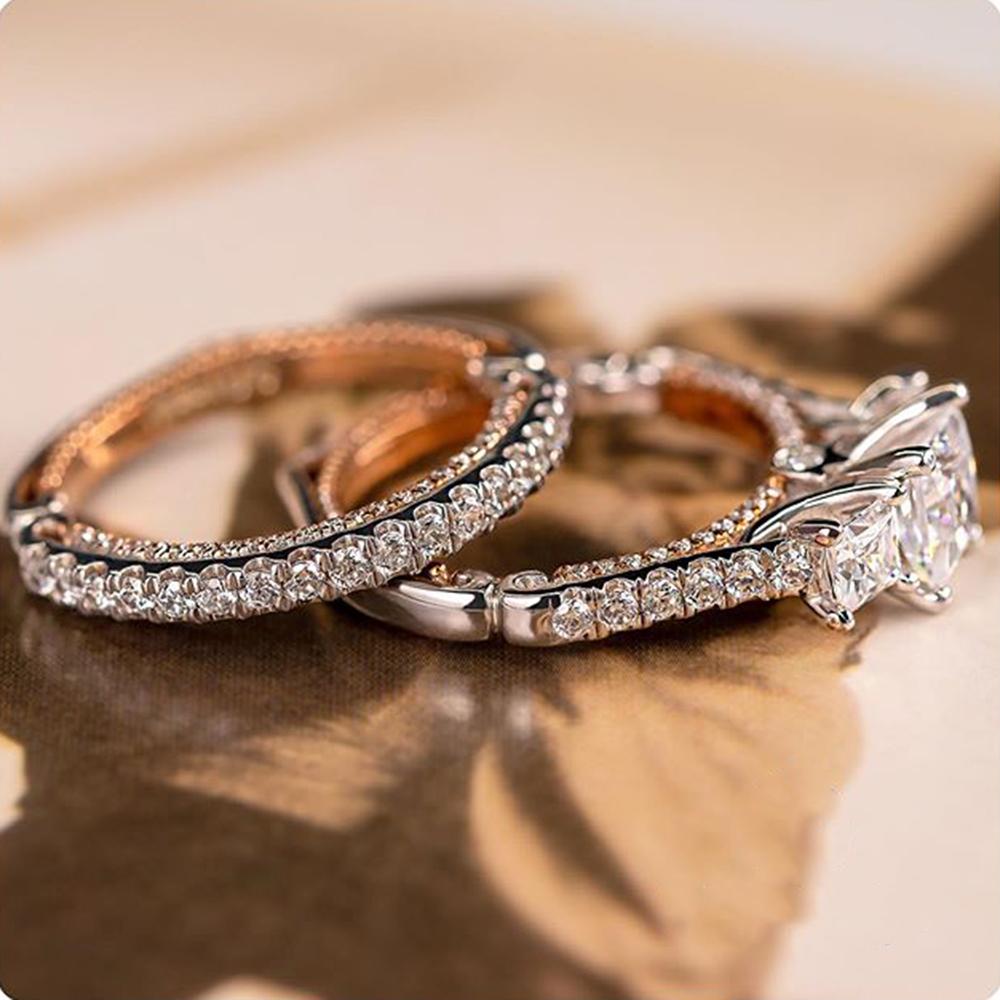 New Arrival Trendy 3Pcs/Set Women Rings Princess Cut Zircon Micro Paved Small Round CZ Stone Wedding & Engagement Jewelry