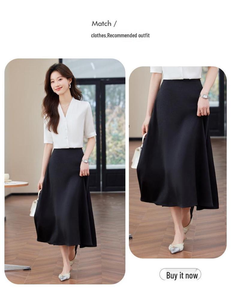 Women's Wrinkle-Resistant Chiffon V-Neck Short Sleeve Blouse - Professional Summer Top