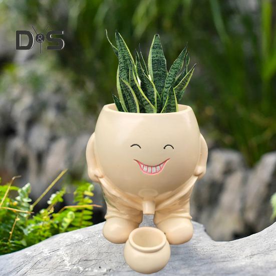 Smiling Face Planter Pot Resin Cartoon Head Flowerpot Indoor Outdoor Cactus Succulent Plants Container Home Balcony Garden Decoration