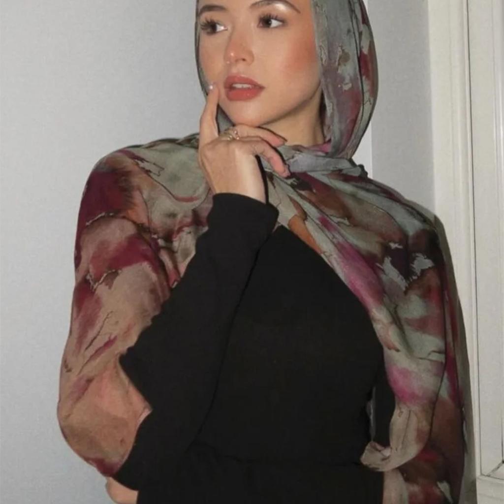 New Printing Chiffon Long Scarves For Muslim Women Color Watercolor Digital Printing Soft Shawl Maldives Female'S Hijabs