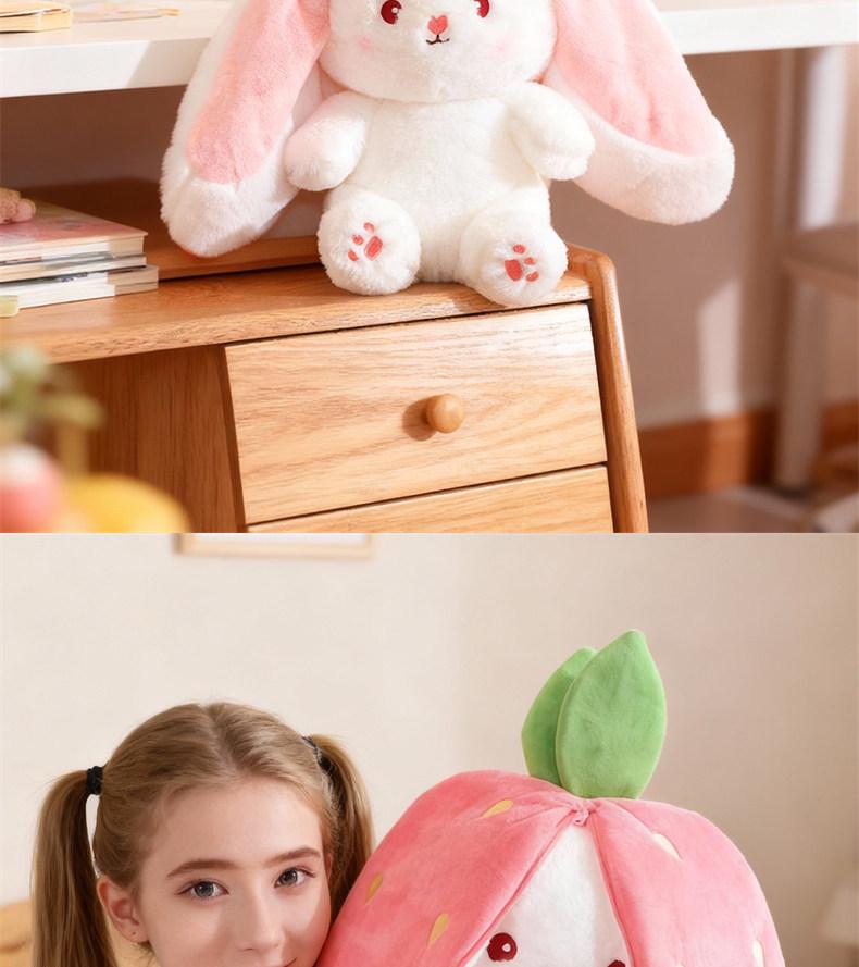 Influencer-Inspired Strawberry Bunny Plush Toy: Cute, Soft Hugging Doll for Girls