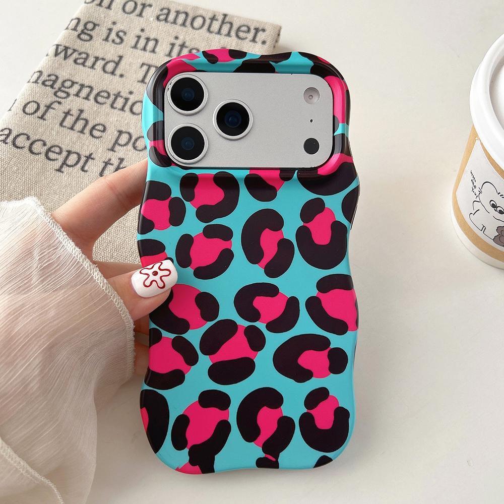 Fashion 2 In 1 Colorful Leopard Print Phone Case for iPhone 13 14 15 16 17 Pro Max Wave Edges Comfortable Touch Hard Slim Cover