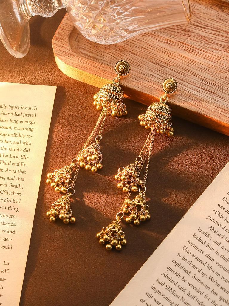 Bohemian Bells Long Fringed Chain Earrings Retro Ethnic Style Earrings High-End Earrings
