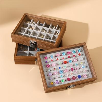 Black Walnut Grain Dust Resistant with Lid Jewelry Case Bracelet Ring Stud Earring Necklace Box Jewelry Storage Box