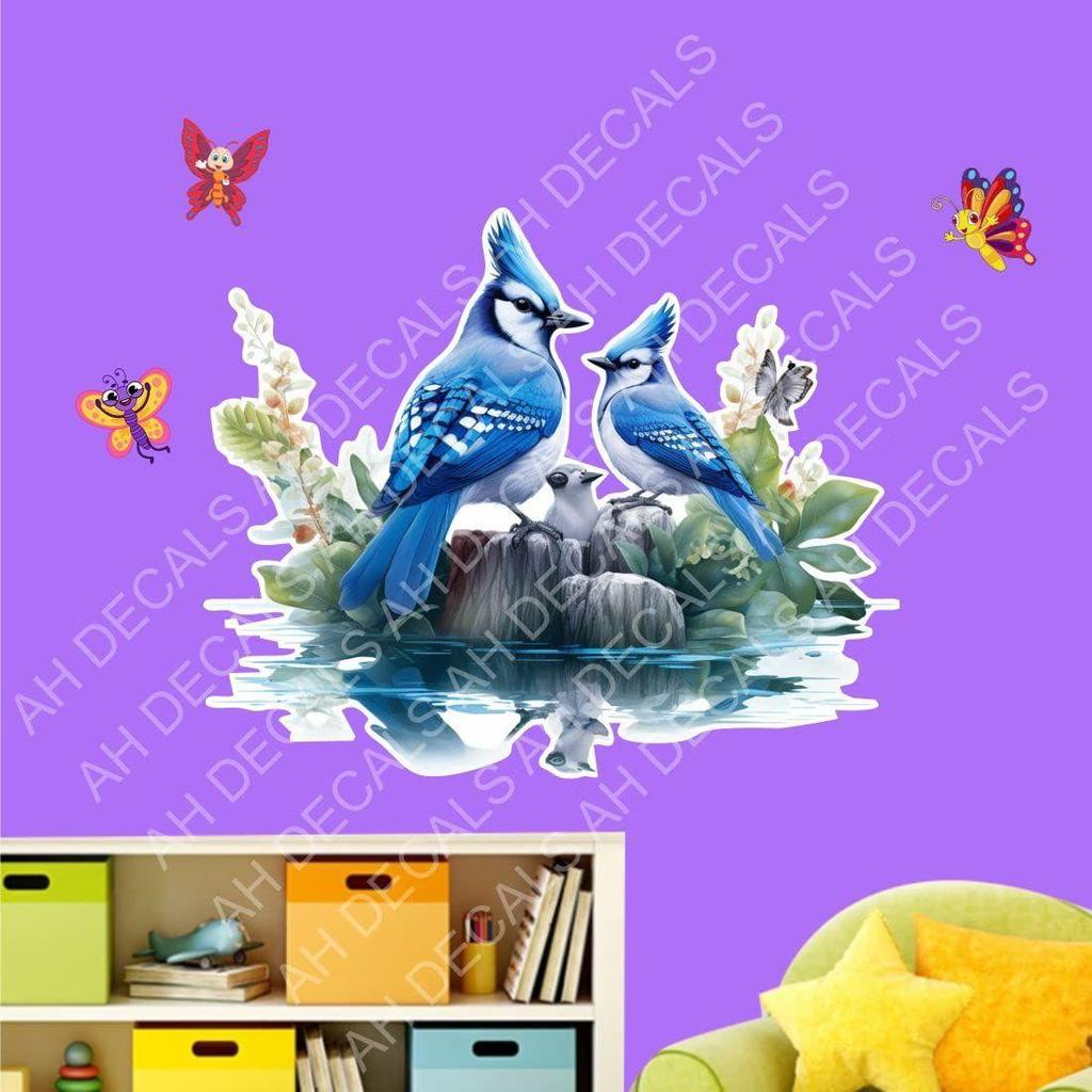 Blue Bird Cartoon Wall Sticker for Kidsroom Class Room Home Décor (60x50cm)