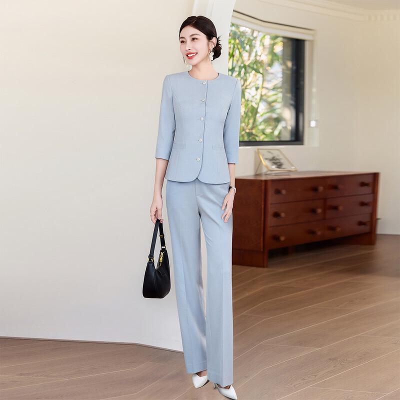 Women's Sky Blue 3/4 Sleeve Blazer Suit Set