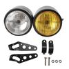 Universal Motorcycle 8.5in Iron Front Double Twin Round Headlight Lamp(Black and White  Yellow)