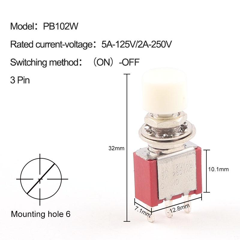 5 Stücke 3Pin 6Pin C-NO-NC 6mm Mini Momentary Automatische rückkehr Push Button Schalter (EIN)-AUS 5A125V/2A250V Kippschalter