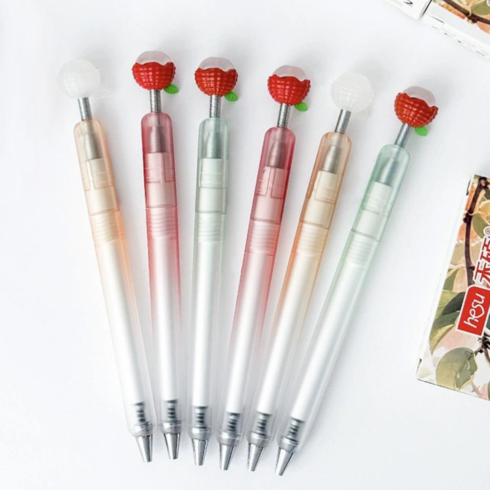 0.5mm Cute Fruit Gel Pens Black Ink Ballpoint Pen Retractable Stationery Supplies Fine Point Quick-Dry Ink Writing Tool