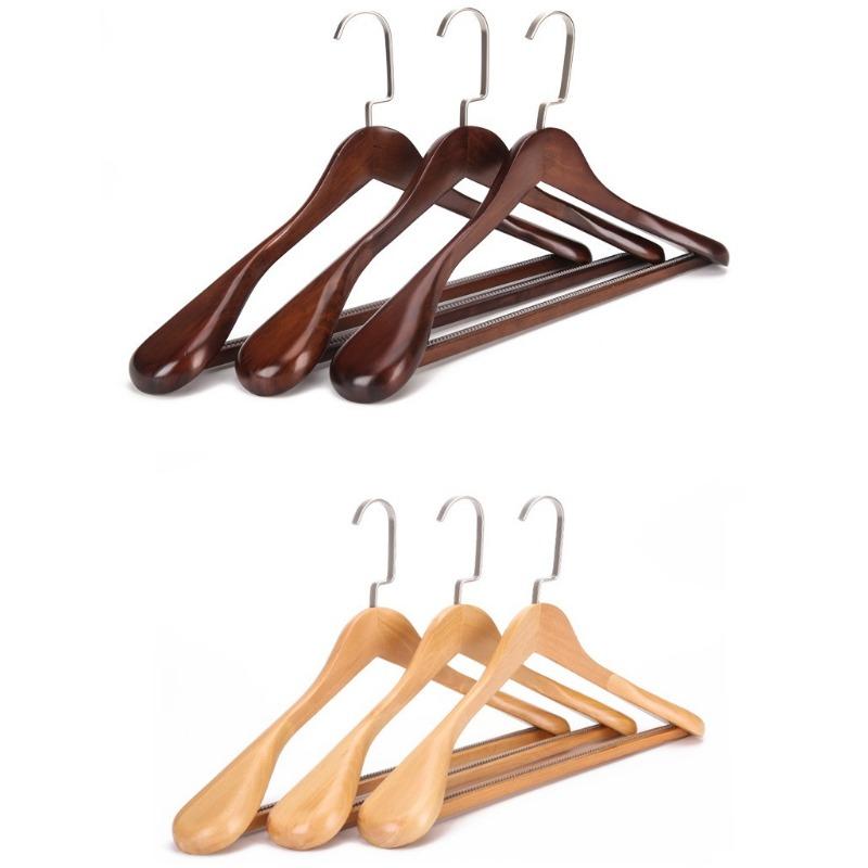 3pcs Non Slip Wide Shoulder Hanger Wooden Heavy Duty Strong Coat Hangers,Smooth Finish 360° Swivel Hook Solid Wood Hangers Shirt Suit Closet Organizer
