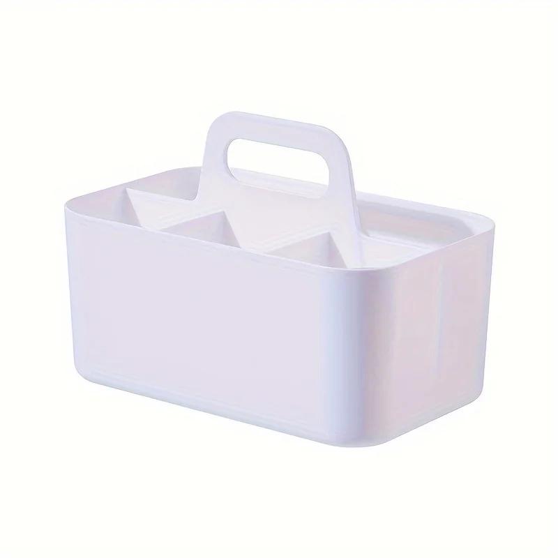 

5-Compartment Plastic Storage Basket with Handle, Portable Office Desk Organizer for Pens, Pencils, Stationery, Mixed Color білий