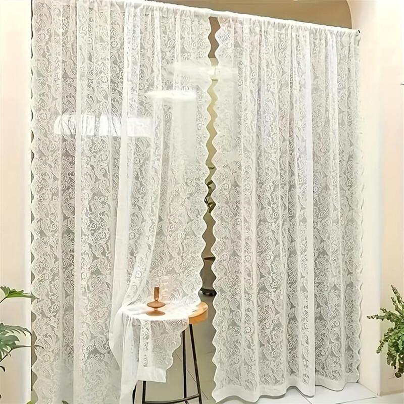 1pc French Lace Floral Curtains Tulle Window Blind Screen Curtain Living Room Luxury European Lace Sheer Curtains Home Decor