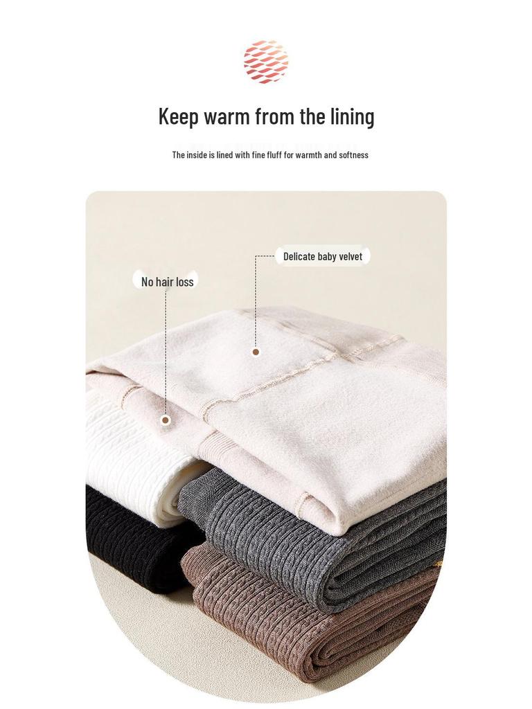 Girls' Fleece-Lined Cable Knit Leggings with Lace Trim for Autumn & Winter