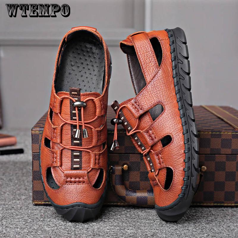 Мужские сандалии Кожаные нескользящие пляжные уличные кожаные сандалии 44 коричневый — фото 6