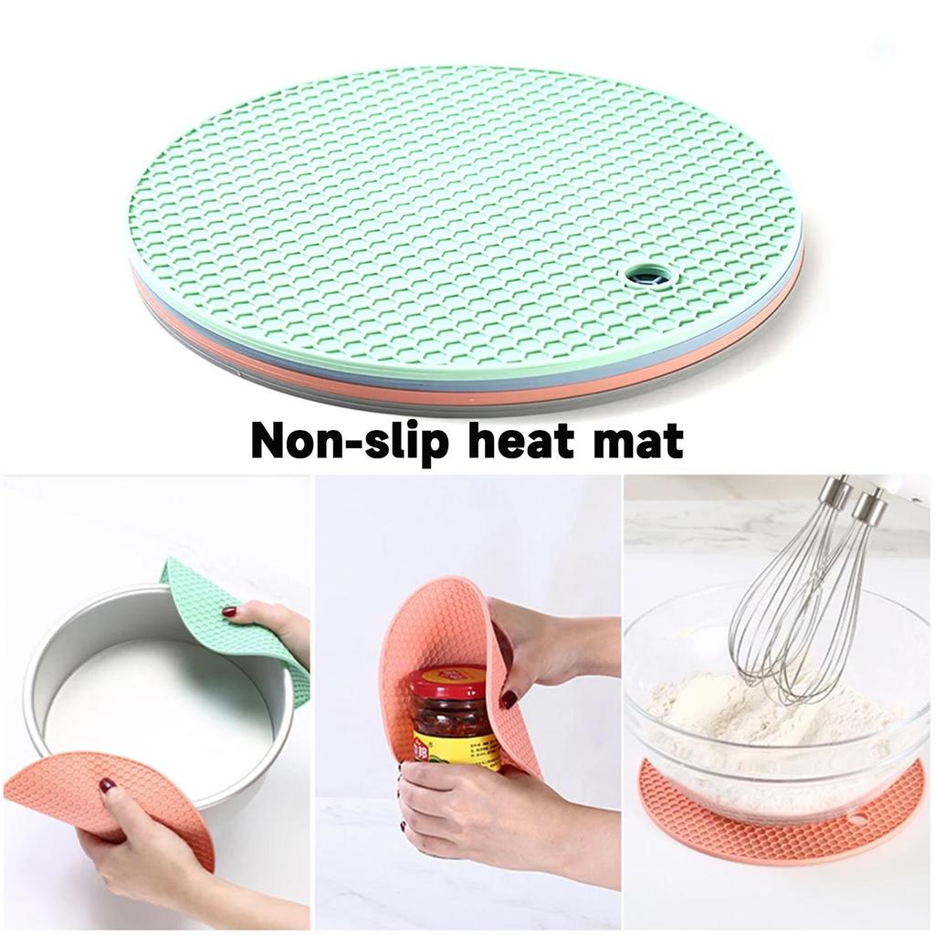 Runde isolierende Silikonmatte, rutschfest, hitzebeständig, Verbrühungshemmend, Waben-Mikrowellenmatte, Topflappen, verdickte Untersetzer