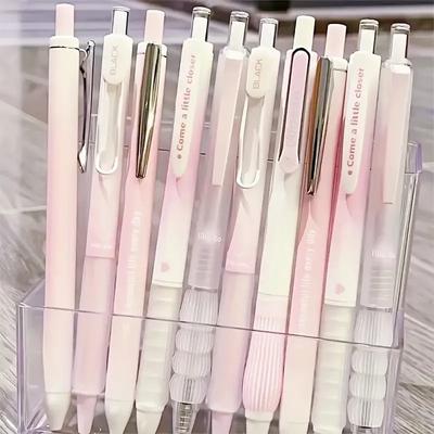 5PCS Chic Pink Blush Retractable Gel Pens, 0.5mm Fine Point Black Ink, Smooth Writing for Daily Office & School Supplies