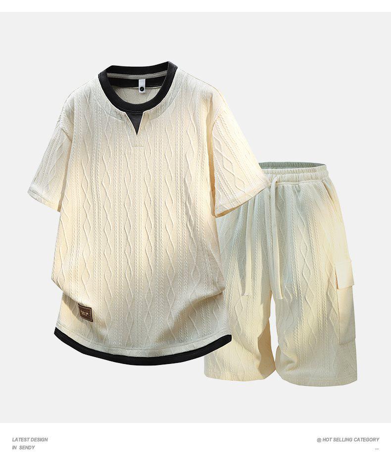 Men's Trendy Loose Summer Jacquard T-shirt & Shorts Set