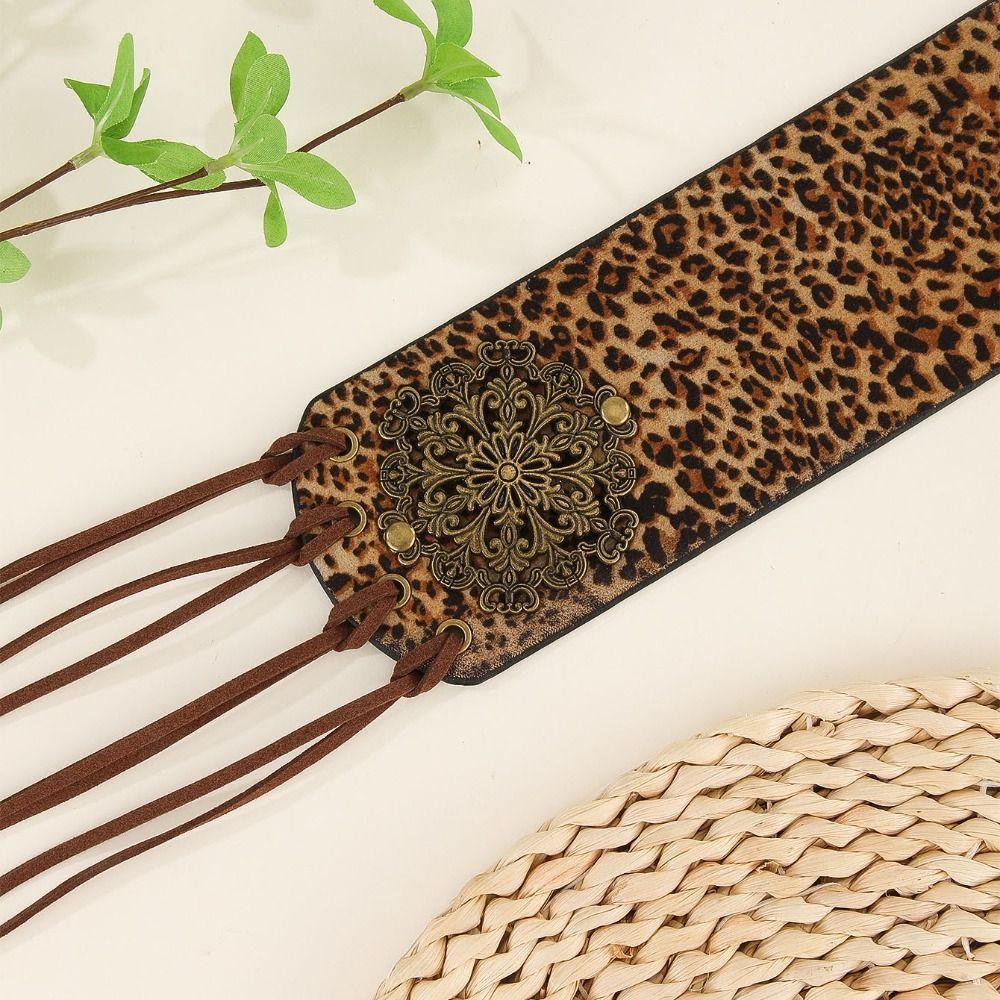 Leopard Print West Cowboy Waist Belt Trouser Decoration Splicing Rings Belt  Dress Decoration