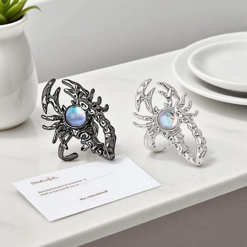 Fashionable And Cool Inlaid Moonstone Scorpion Opening Ring Creative Punk Personalized Halloween Party Jewelry Gift