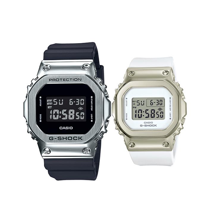 CASIO Unisex Pair Table Series Black Watch GM-5600-1+GM-S5600G-7ER