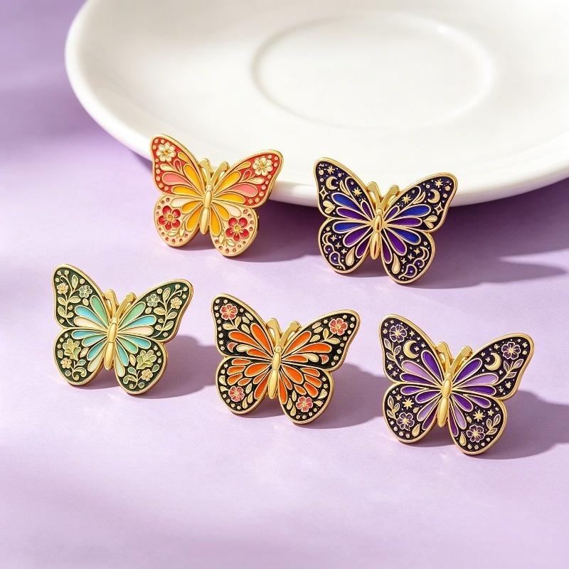 1/5Pcs Moon Star Pattern Brooch Vintage Floral Butterfly Enamel Pin Set For Coat Collar Lapel Pins Metal Badges Jewelry Gift