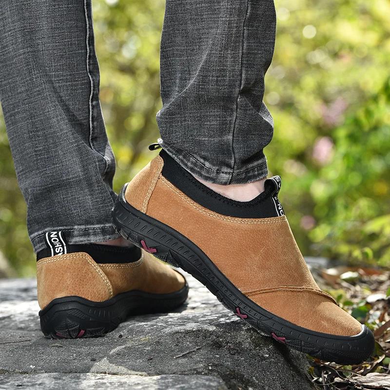 Men Leather Casual Shoes Luxury Breathable Soft Driving Shoes Anti-Slip Hand Walking Men Sports Shoes For Men With Free Shipping