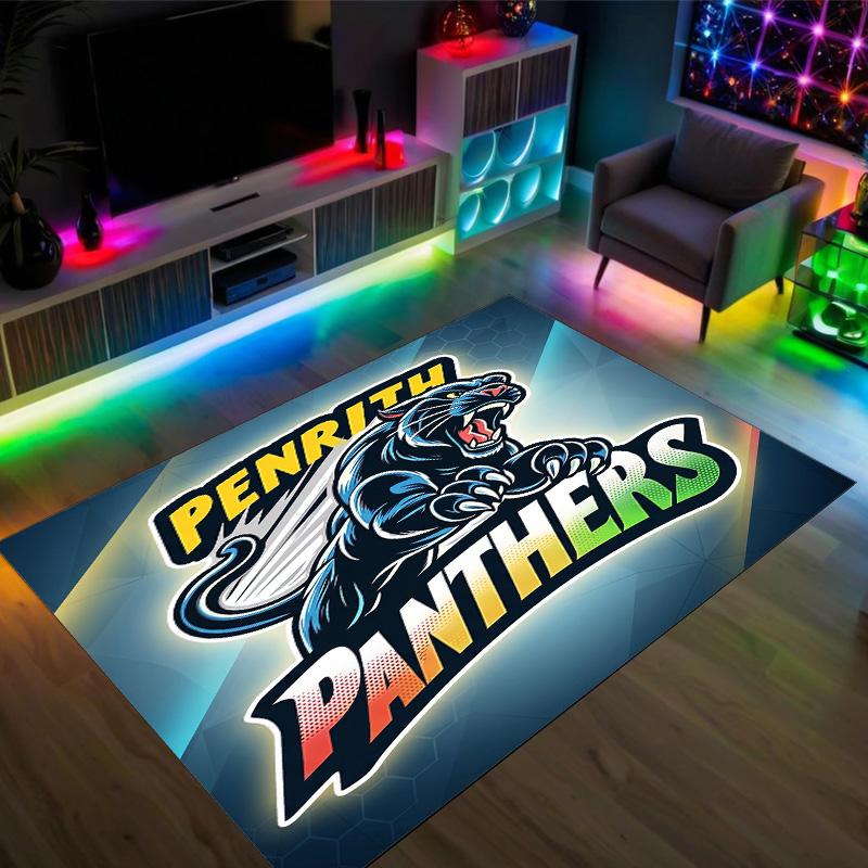 Penrith Panthers Design Crystal Velvet Carpet Cozy Non?Slip Printed Rug For Bedroom Living Room Entrance