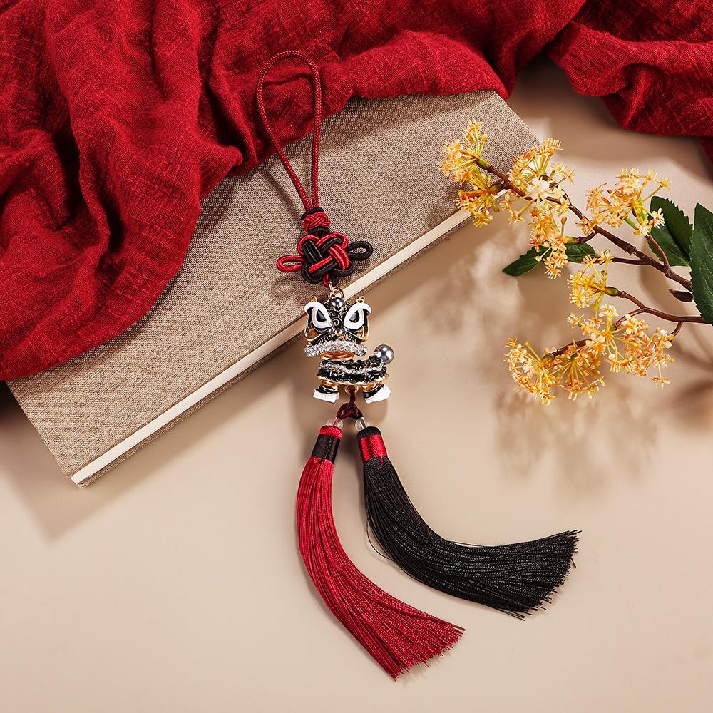 Chinese Lion Dance Car Pendant with Double Tassels and Rhinestone - Foshan Cultural Gift