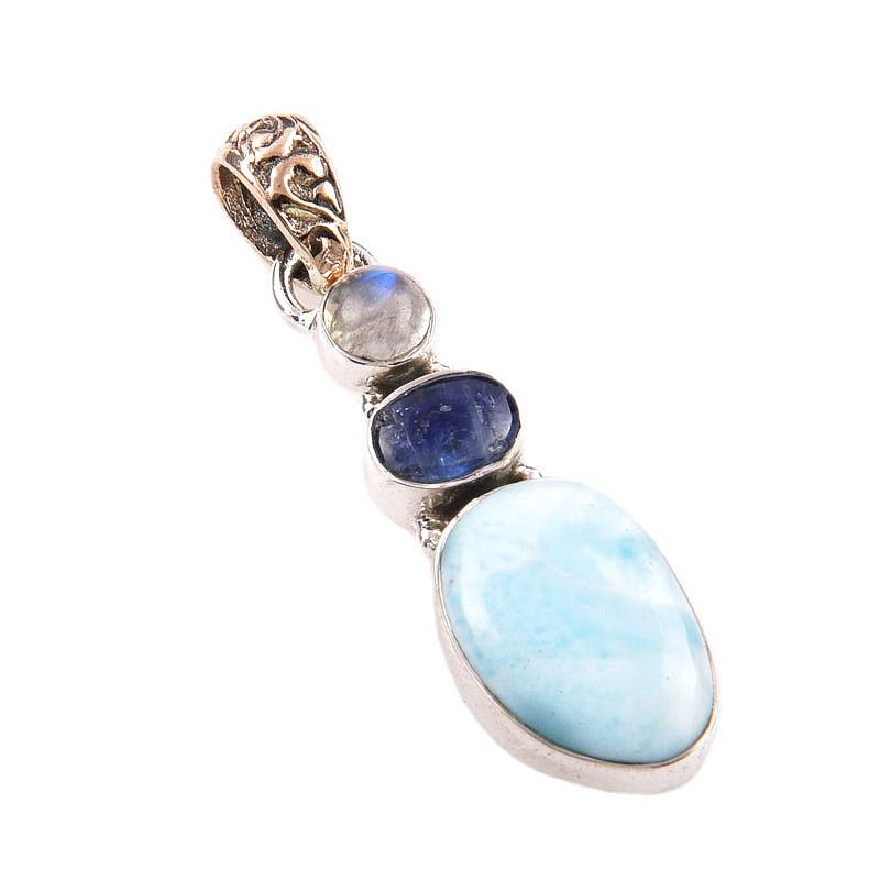 Pandantiv Natural Republic Larimar, Kyanit Argint Sterling Solid 925 1.50'' y6L13