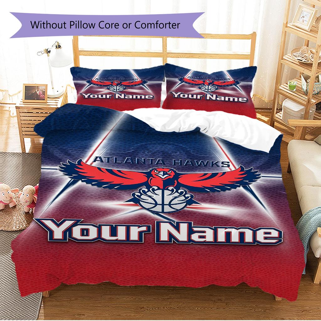 Name Custom Atlanta hawks Pattern Bedding Set Quilt Cover Pillowcase Home Decor Gift (1 * duvet cover + 2 * pillowcase, without core)