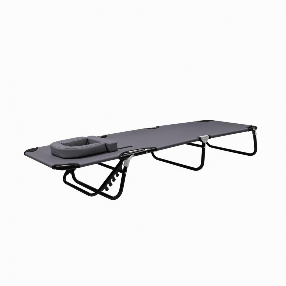 Heavy Duty Folding Camping Cot for Adults – Reclining Sun Lounger with Face Hole, 4-Height Adjustable, Removable Pillow, for Bea