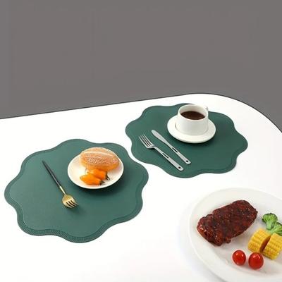 Flower Shaped Leather Placemats Heat-Resistant Washable Kitchen Tableware Pad Non-Slip Oil-Proof Place Mats Bars Coffee Shops