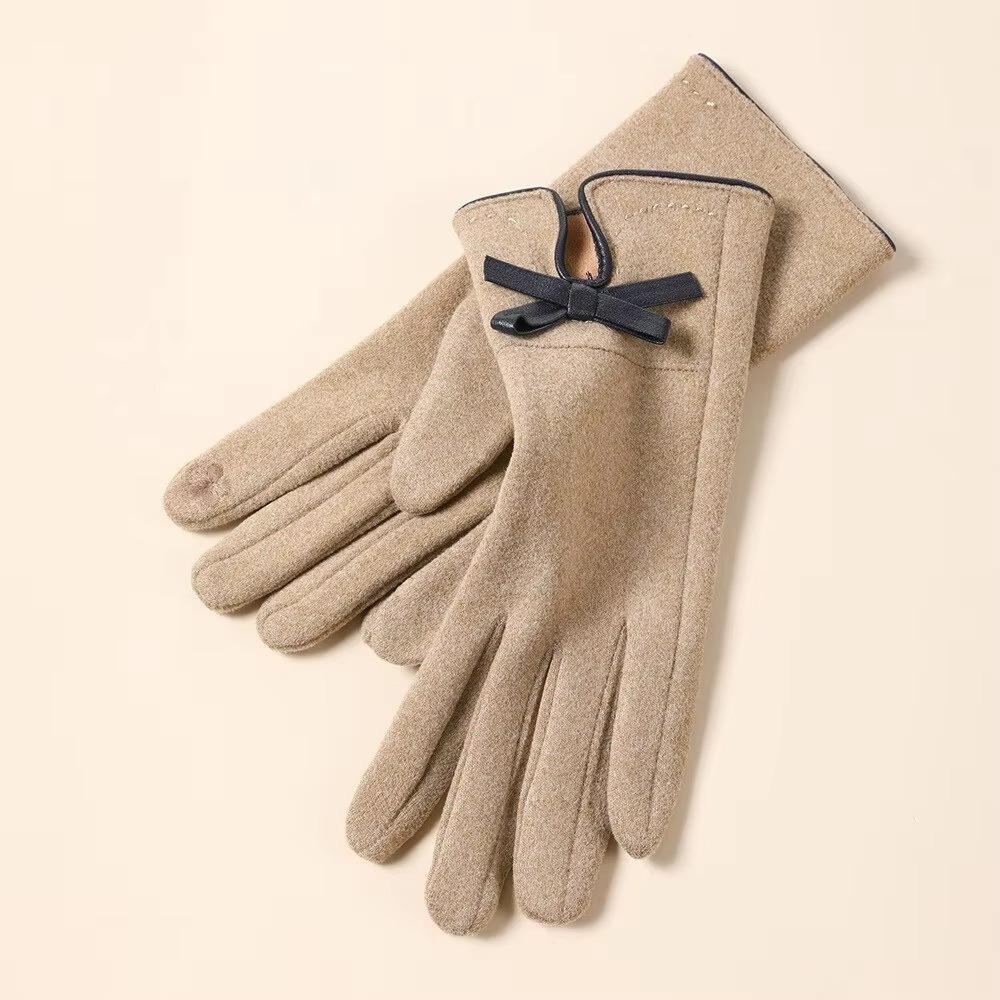 

Bow Decoration Full Finger Mittens Fleece Winter Gloves New Women Gloves Women хаки