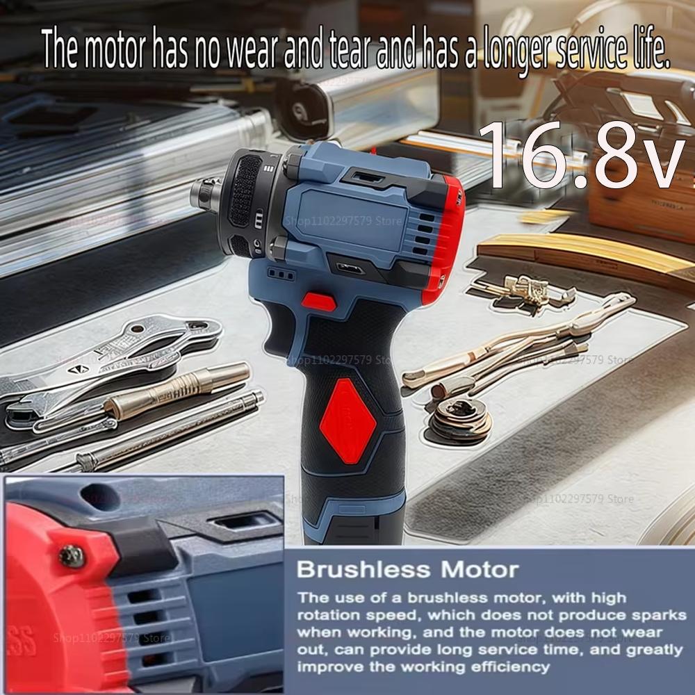 16.8V 2In1 Cordless Electric Screwdriver Drill Brushless Motor Multi-Function Power Tool for Electronics Repair Household DIY