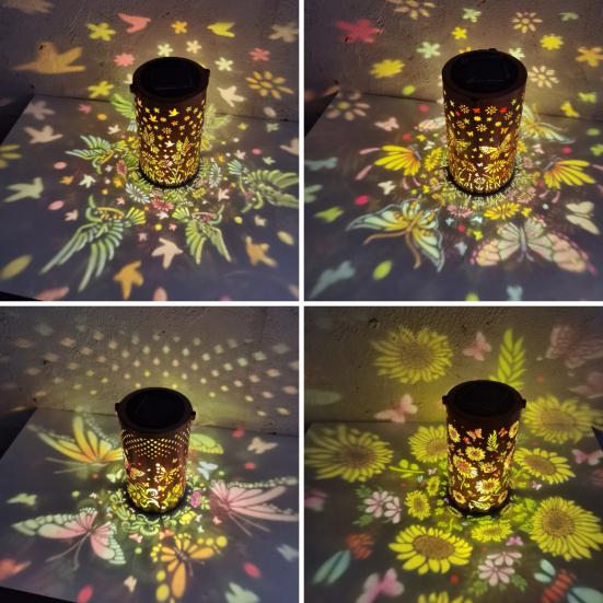 Decorative Garden Lights Solar Powered Outdoor Lanterns Waterproof Metal Floral Pattern Warm Glow Ambient Light for Patio Walkway Decor