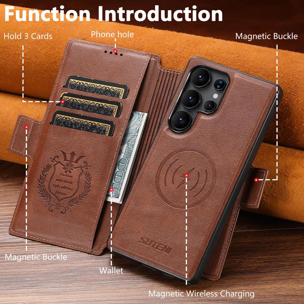 Faux Leather Wireless Charging Card Holder Stand Wallet Magnetic Flip Cover Phone Case for Samsung Galaxy S26 Ultra S25 S24 S23