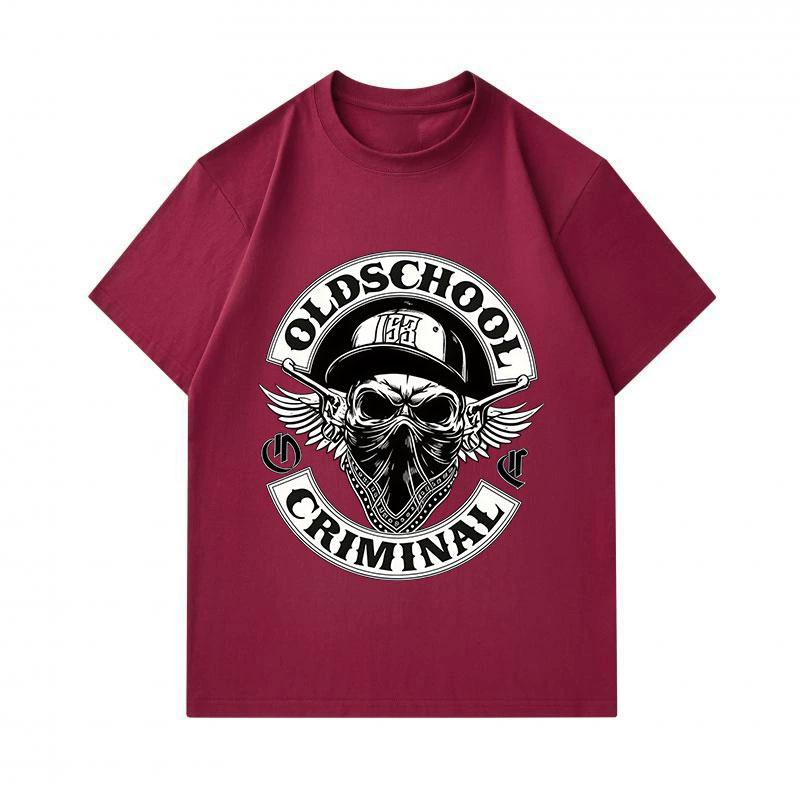 Herren 100% Baumwolle Rundhals Kurzarm T-Shirt, Old School Kriminelles Totenkopf Muster Lässiges Streetwear Atmungsaktives Oberteil für den täglichen Gebrauch