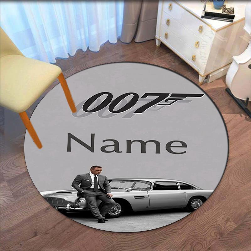 Custom Name 007 James Bond Printed Round Rug Carpet Chair Rug Area Rug Entryway Doormats,for Office Chair Living Room Bedroom Kitchen Room.
