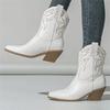 Eilyken New Design Embroidery Pointed Toe Ankle Boots Women Punk Style Square Low Heels Short Western Booties Shoes