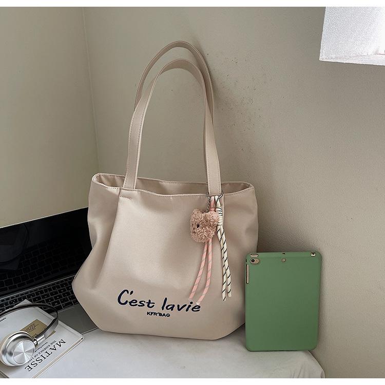 Korean Style Large Embroidered Canvas Shoulder Bag for Women - 2025