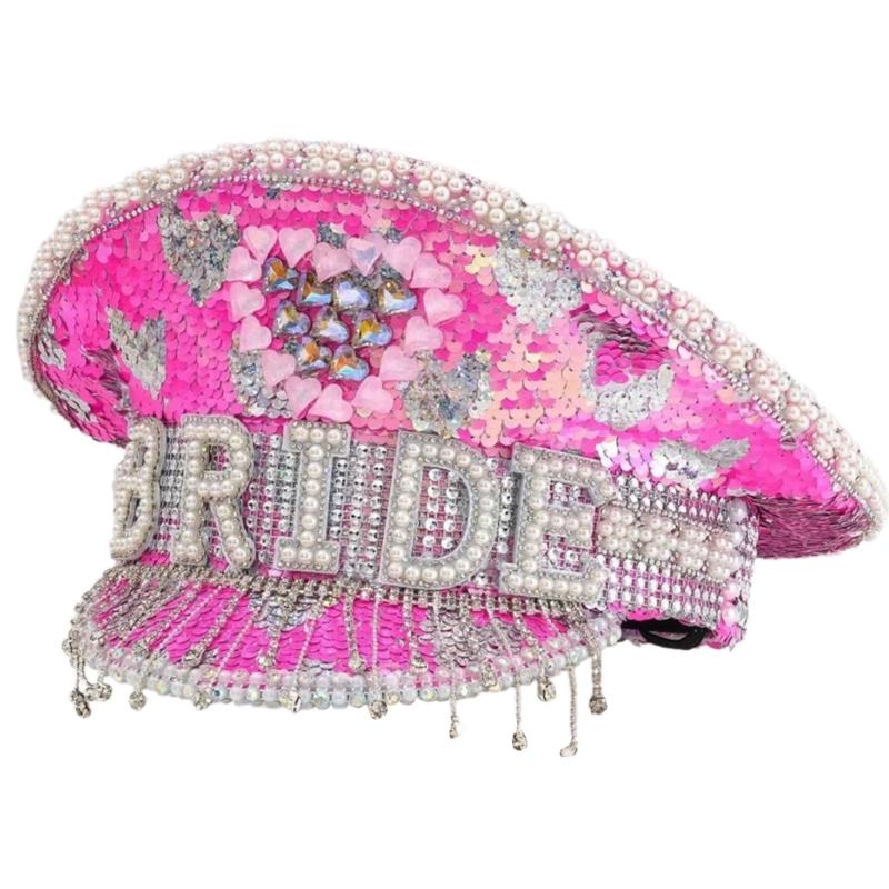 

Champagne Sailors Navies Hat Rhinestones Embellishment Hat Fashion Accessory for Bachelorette Parties and Festivals рожевий