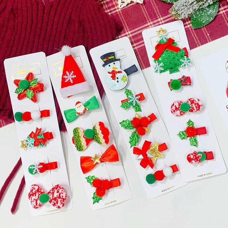 Weihnachts-Elch-Haarspangen-Set mit Schleife, niedliche Cartoon-Haarnadeln, Haarspangen, seitlicher Clip, Kopfbedeckung, Mädchen, Kinder, Haar-Accessoires, Party-Geschenke