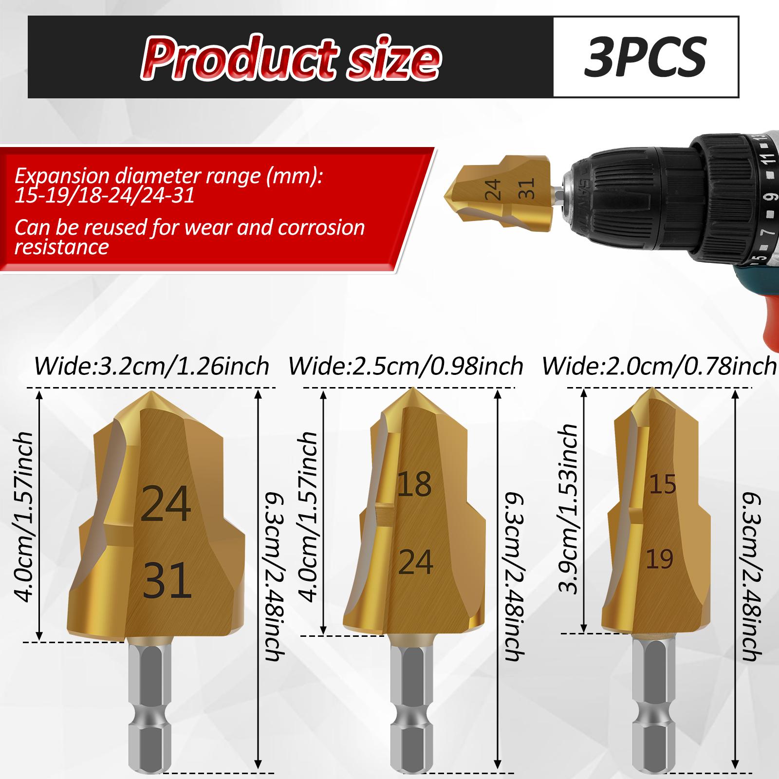 

3 шт. подъемное сверло Ppr ступенчатое сверло для снятия фаски с трубы для ПВХ расширителя соединителя для ремонта водопроводного расширителя инструмента для сантехники