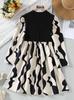 Cute Little Girls Long-Sleeve Elastic Waist T-Shirt Dress for Holiday Party Age 8-12Y