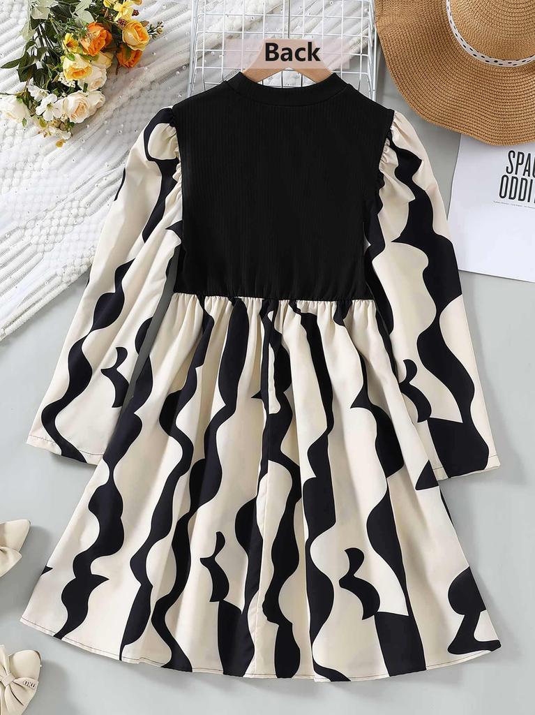 Cute Little Girls Long-Sleeve Elastic Waist T-Shirt Dress for Holiday Party Age 8-12Y