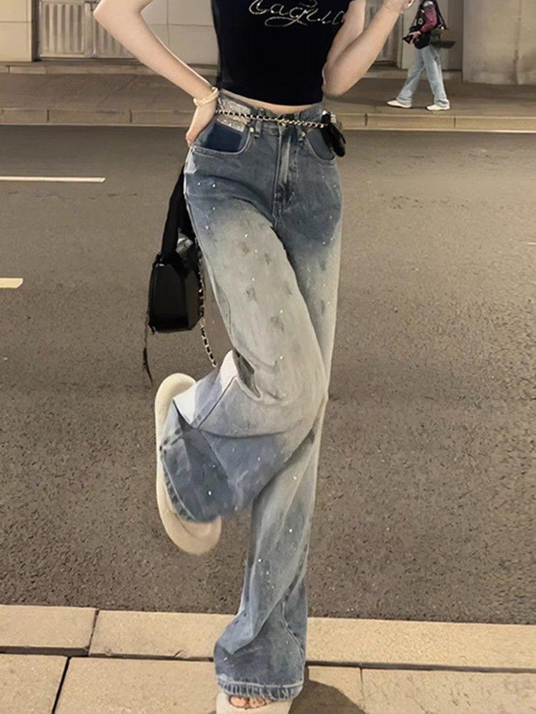 Vintage Baggy Gradient New Casual Elegant Jeans Women Y2k Harajuku High Waist Denim Trousers Female Retro Fashion Aesthetic Wide Pants