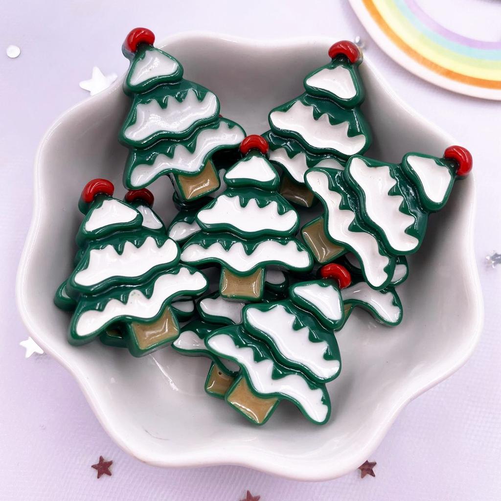 Resin Kawaii Colorful Santa Christmas Tree Snowman Gingerbread Man Flat Back Cartoon Figurines 10PCS Scrapbooks DIY Decor Crafts